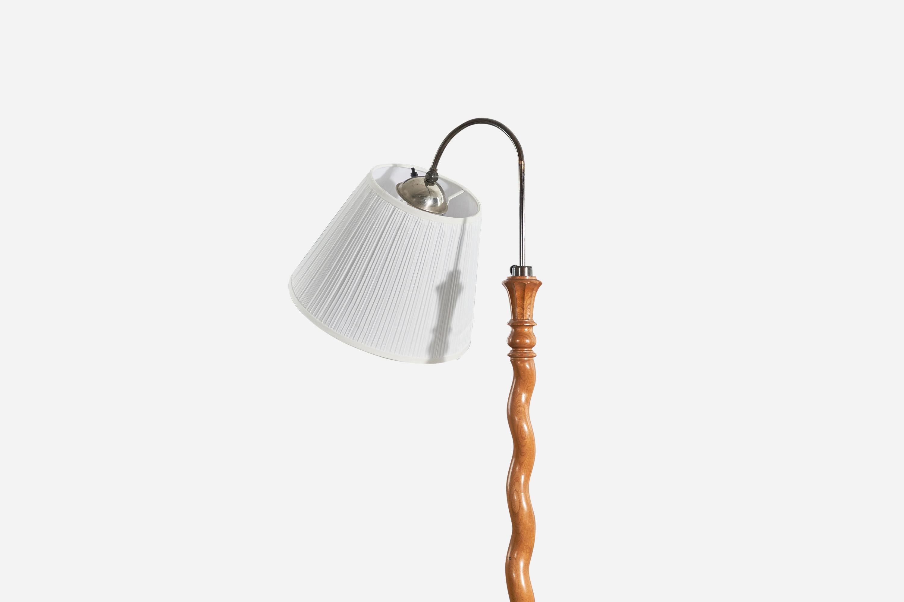 Mid-20th Century Swedish Designer, Floor Lamp, Wood, Metal, Fabric, Sweden, 1940s For Sale