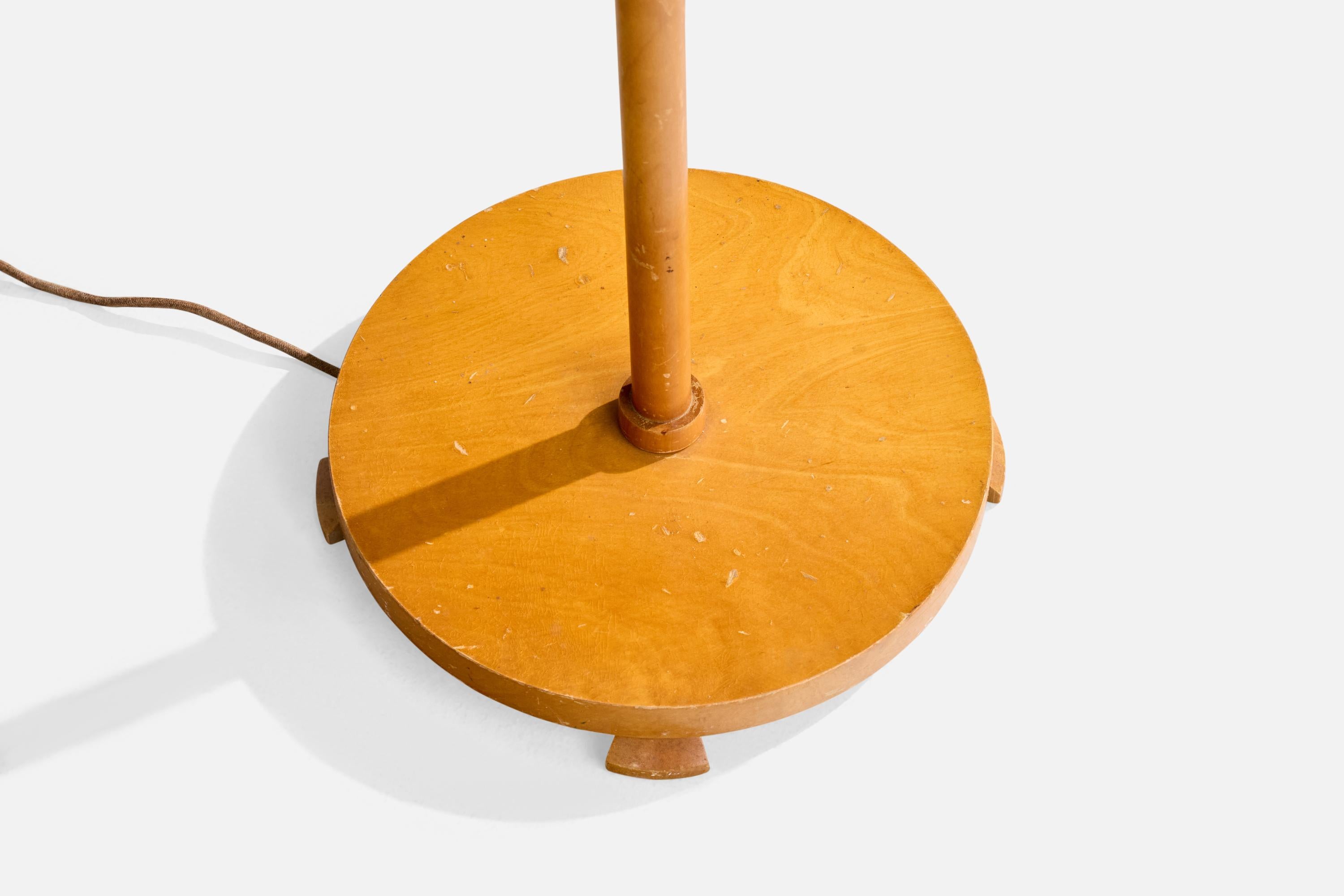 Designer suédois, lampadaire, Wood, métal, tissu, Suède, années 1940 en vente 2