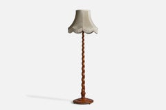 Swedish Designer, Floor Lamp, Wood, Velvet, Sweden, 1930s