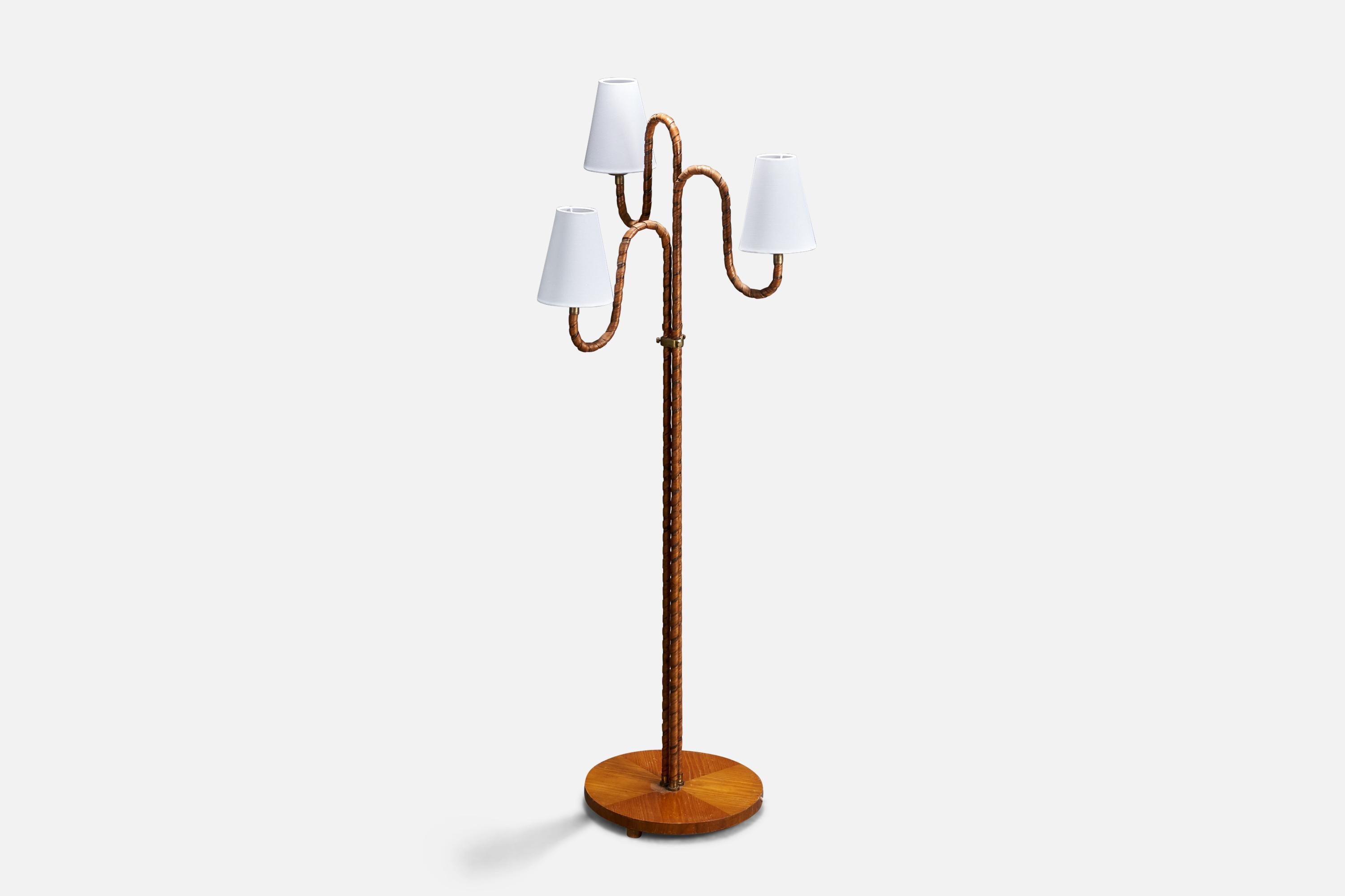 Scandinavian Modern Swedish Designer, Floor Lamp, Wood, Veneer, Brass, Sweden, 1930s For Sale