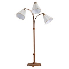 Swedish Designer, Floor Lamp, Wood, Wood Veneer, Brass, Fabric, Sweden, 1940s Swedish Designer, Floor Lamp, Wood, Wood Veneer, Brass, Fabric, Sweden, 1940s