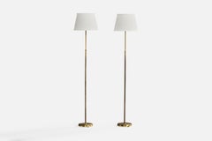 Swedish Designer, Floor Lamps, Brass, Fabric, Sweden, 1950s