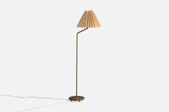 Lampada da terra di design svedese, ottone, tessuto, Svezia, anni '50