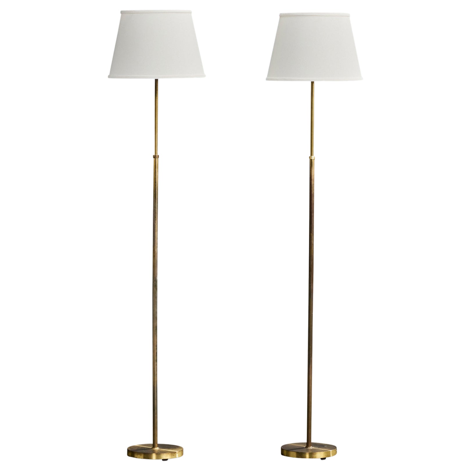 Swedish Designer, Floor Lamps, Brass, Fabric, Sweden, 1950s