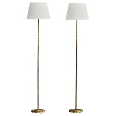 Swedish Designer, Floor Lamps, Brass, Fabric, Sweden, 1950s