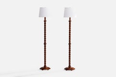 Swedish Designer, Floor Lamps, Oak, Fabric, Sweden, 1930s