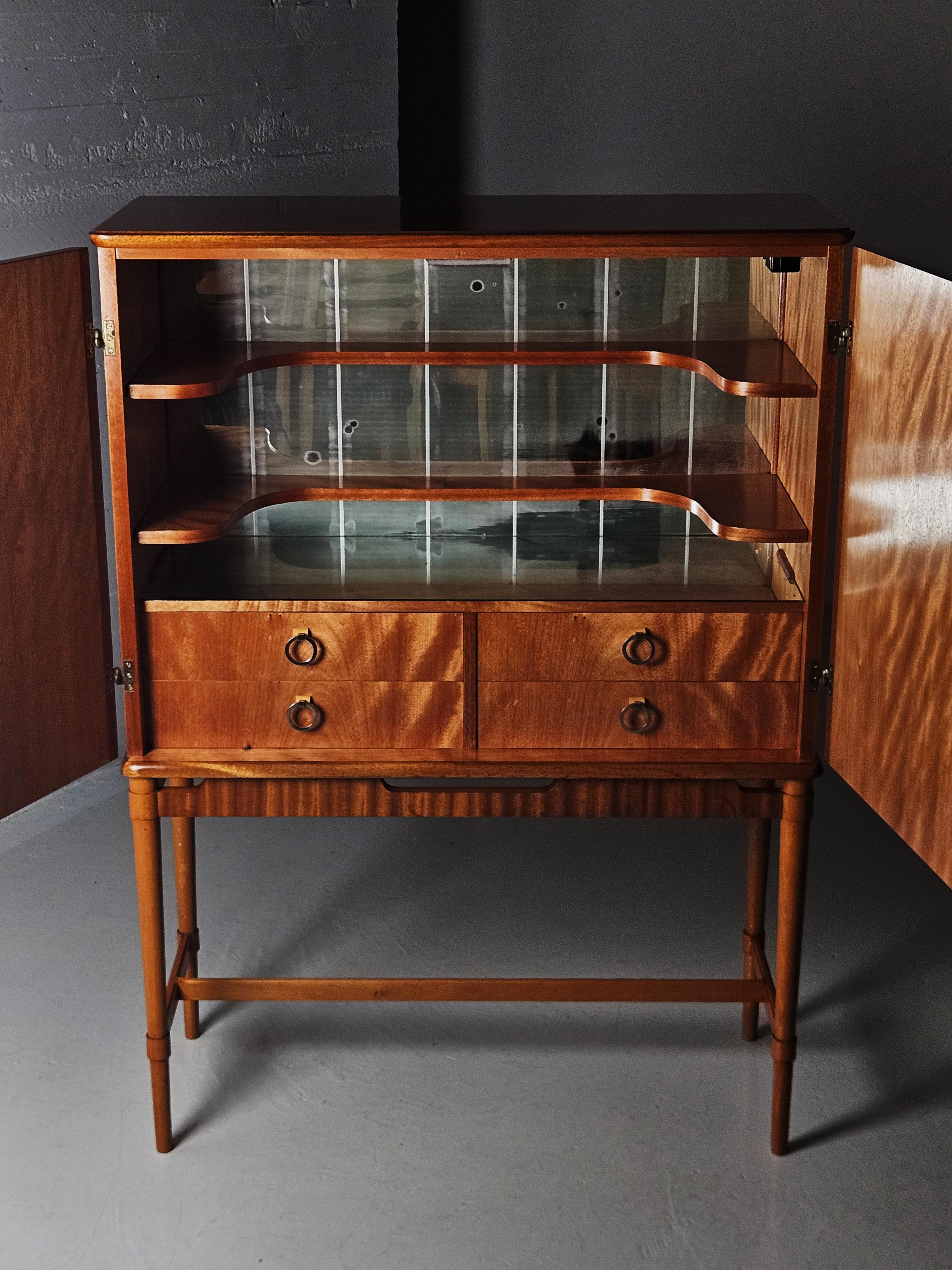 20th Century Swedish designer floral bar cabinet by Möbelbolaget Tranås, 1940s