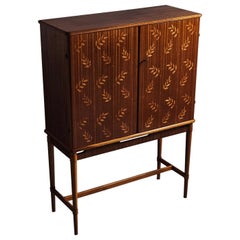 Swedish designer floral bar cabinet by Möbelbolaget Tranås, 1940s