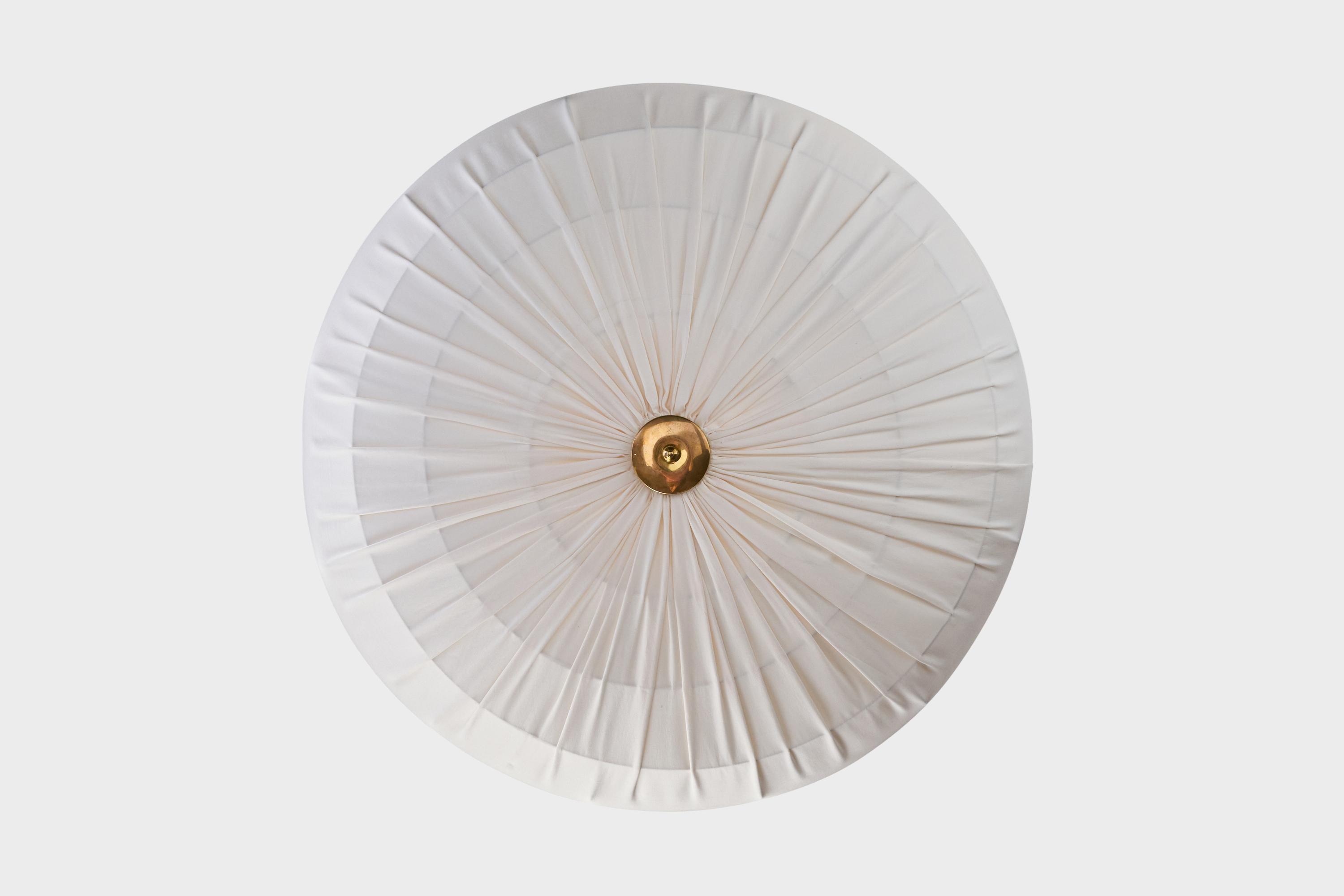 Swedish Designer, Flush Mount, Brass, Fabric, Sweden, 1960s In Good Condition For Sale In High Point, NC