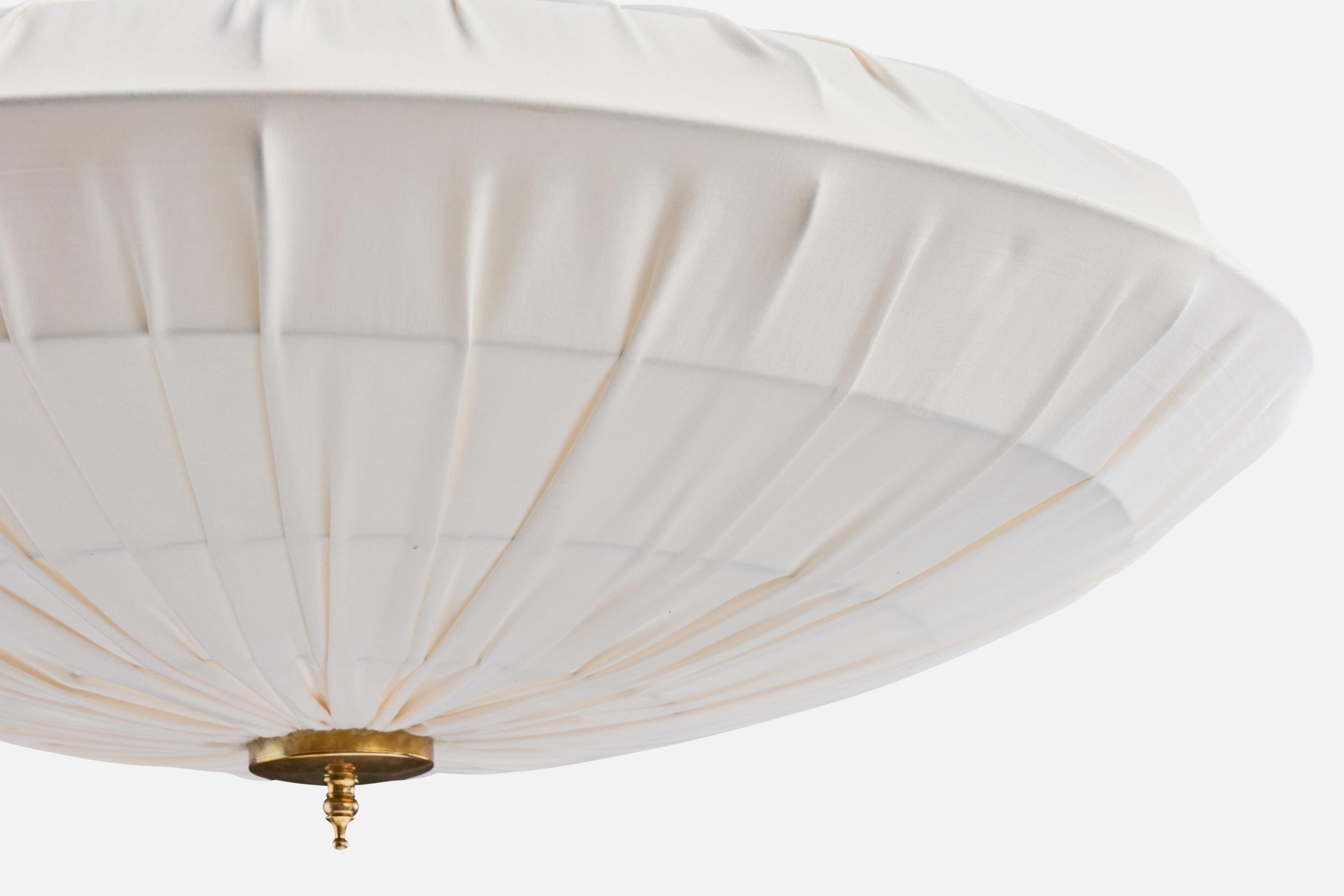 Mid-20th Century Swedish Designer, Flush Mount, Brass, Fabric, Sweden, 1960s For Sale