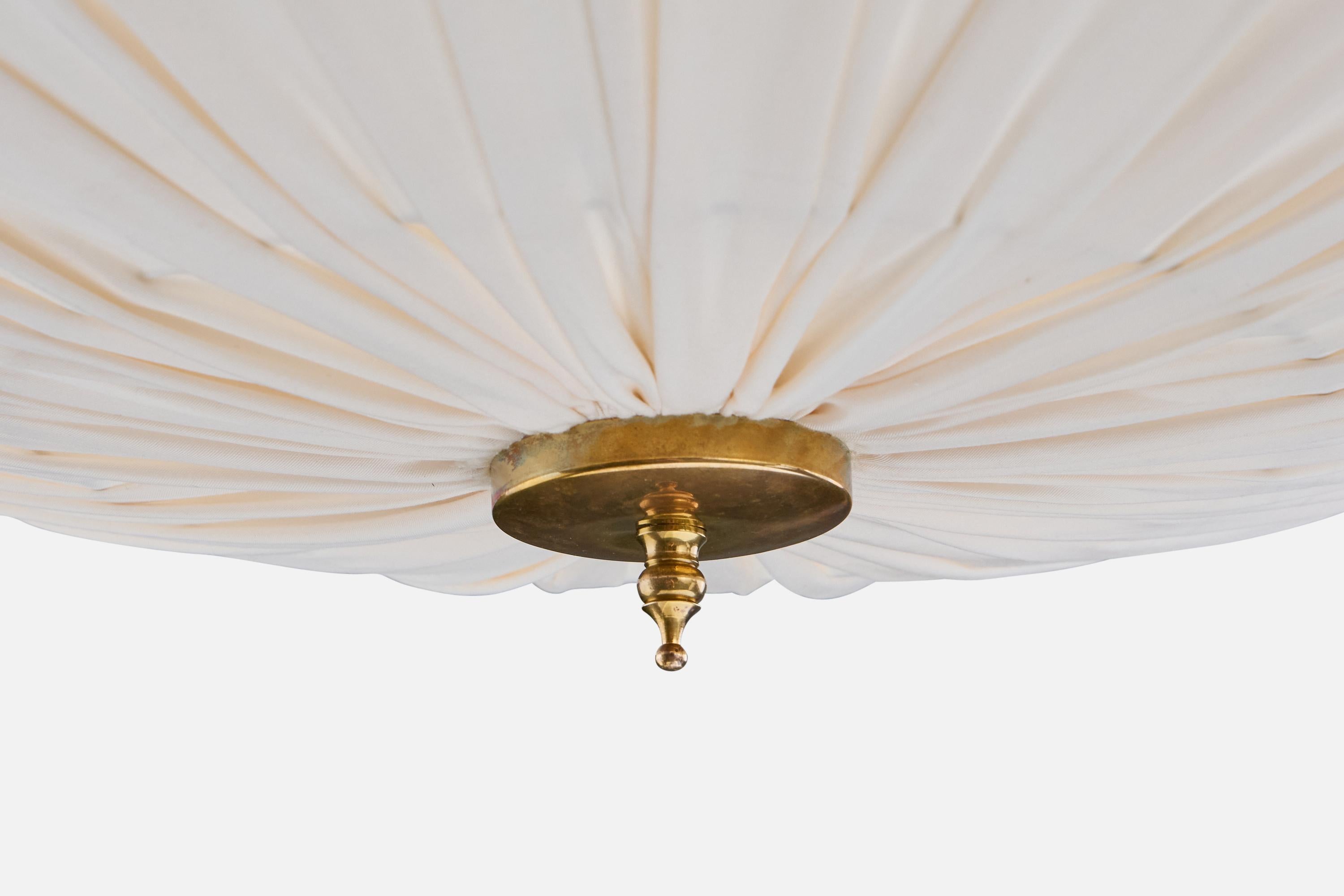 Swedish Designer, Flush Mount, Brass, Fabric, Sweden, 1960s For Sale 1