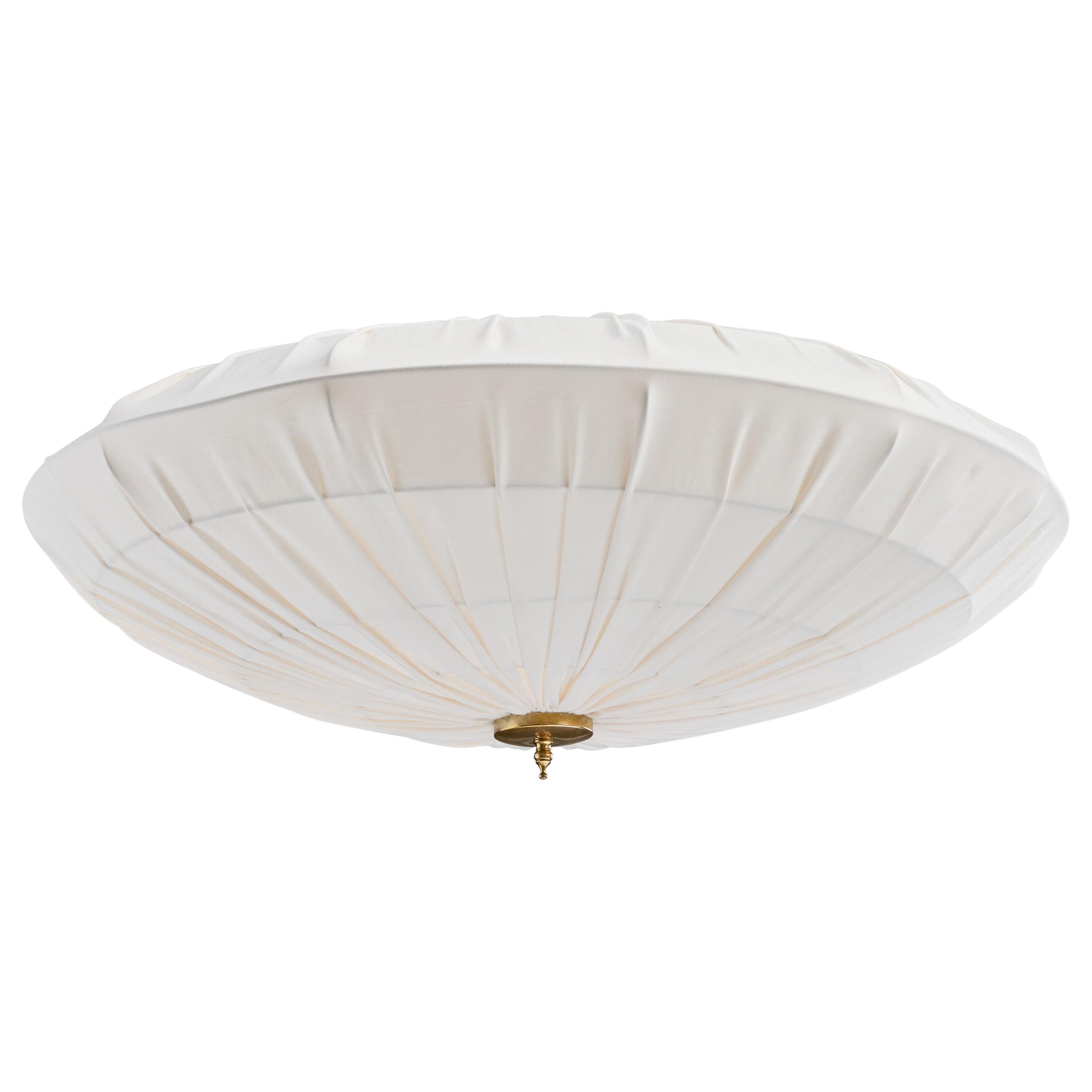 Swedish Designer, Flush Mount, Brass, Fabric, Sweden, 1960s For Sale