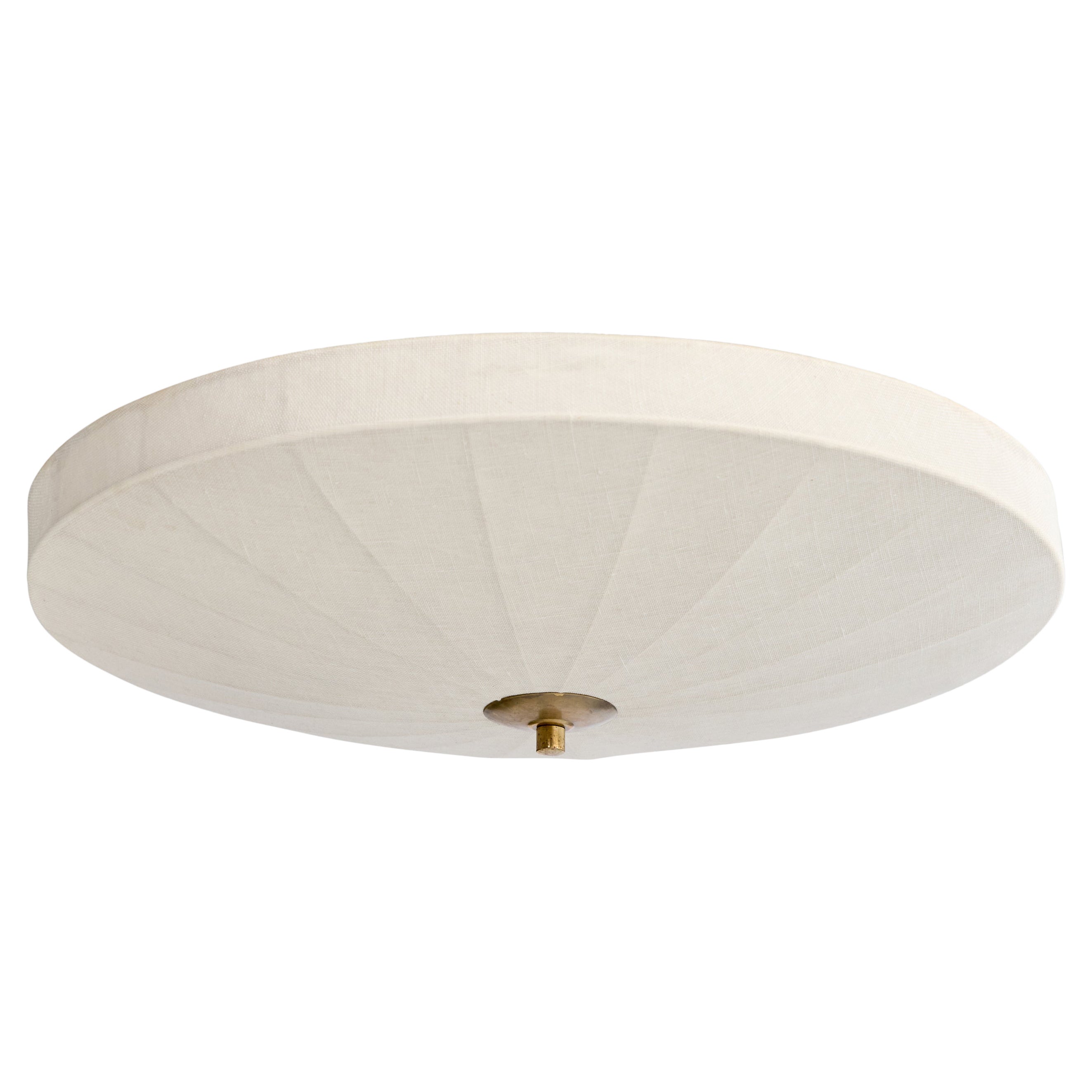 Swedish Designer, Flush Mount, Brass, Fabric, Sweden, 1970s