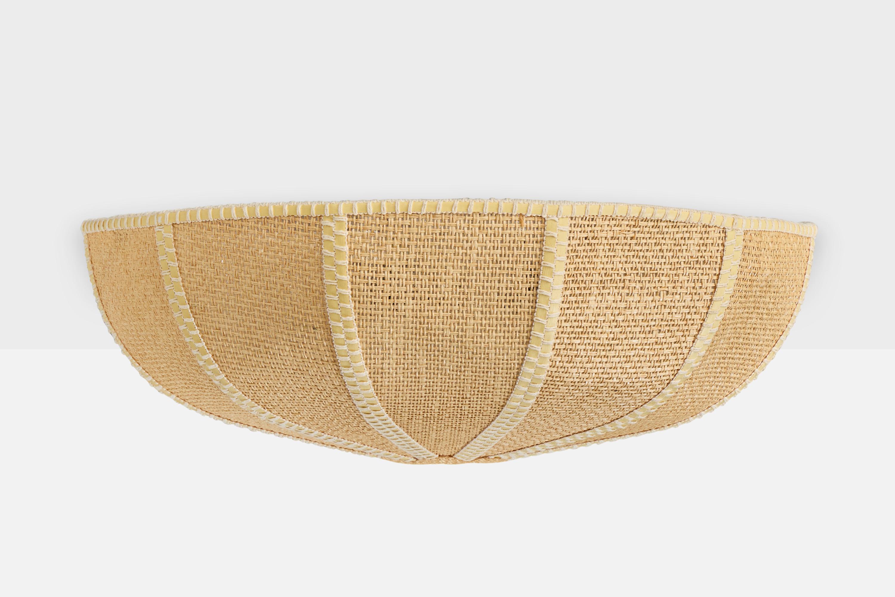 Mid-Century Modern Swedish Designer, Flush Mount, Burlap, Sweden, 1970s For Sale