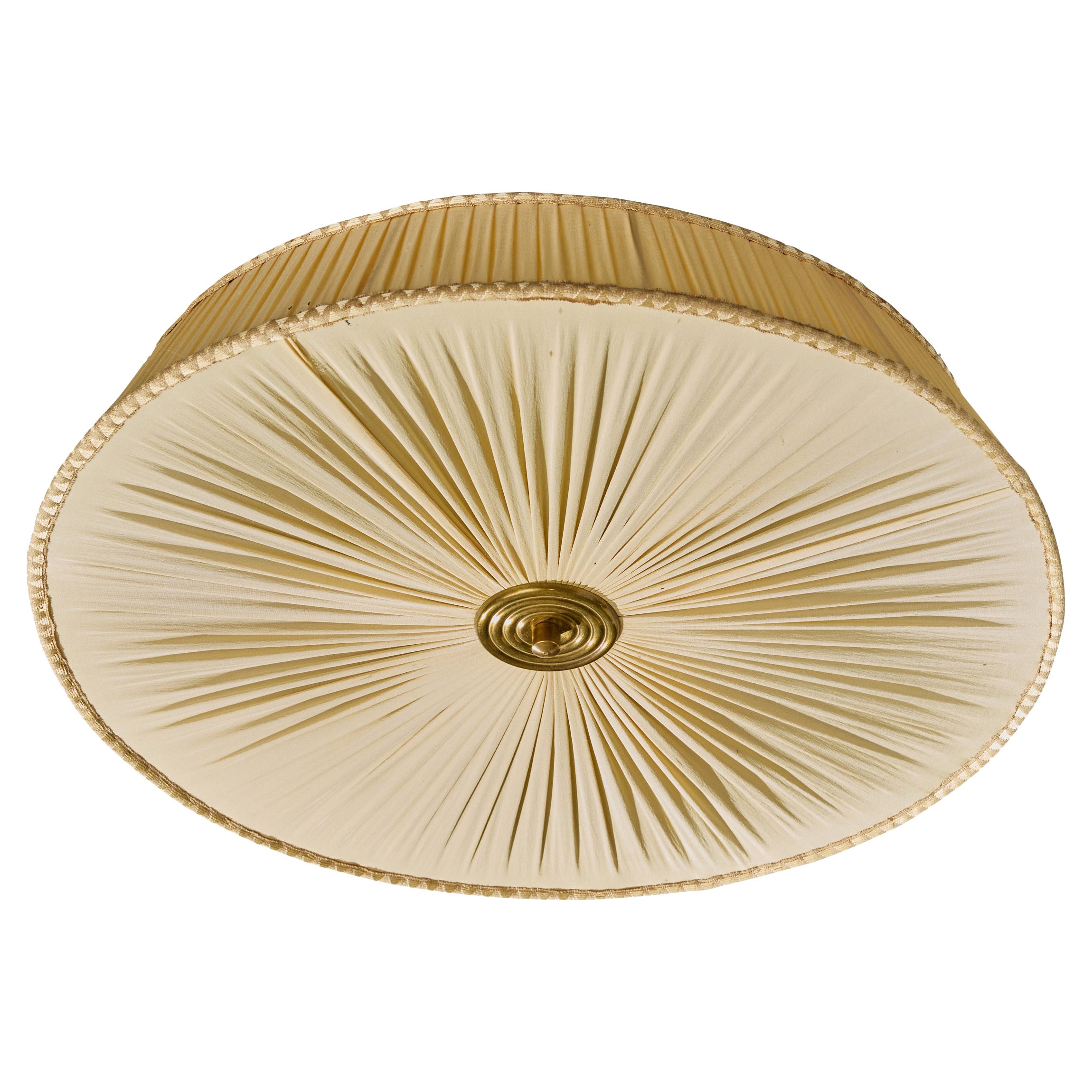 Swedish Designer, Flush Mount, Fabric, Brass, Sweden, 1950s