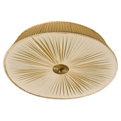 Swedish Designer, Flush Mount, Fabric, Brass, Sweden, 1950s