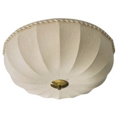 Swedish Designer, Flush Mount, Fabric, Brass, Sweden, 1950s