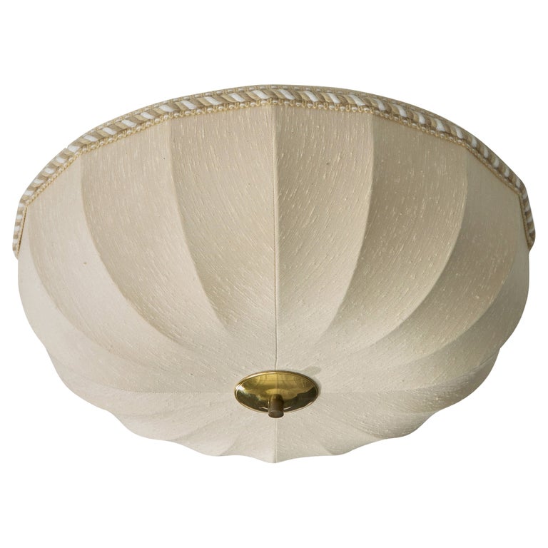 Swedish Designer, Flush Mount, Fabric, Brass, Sweden, 1950s