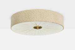 Swedish Designer, Flush Mount, Fabric, Brass, Sweden, 1960s