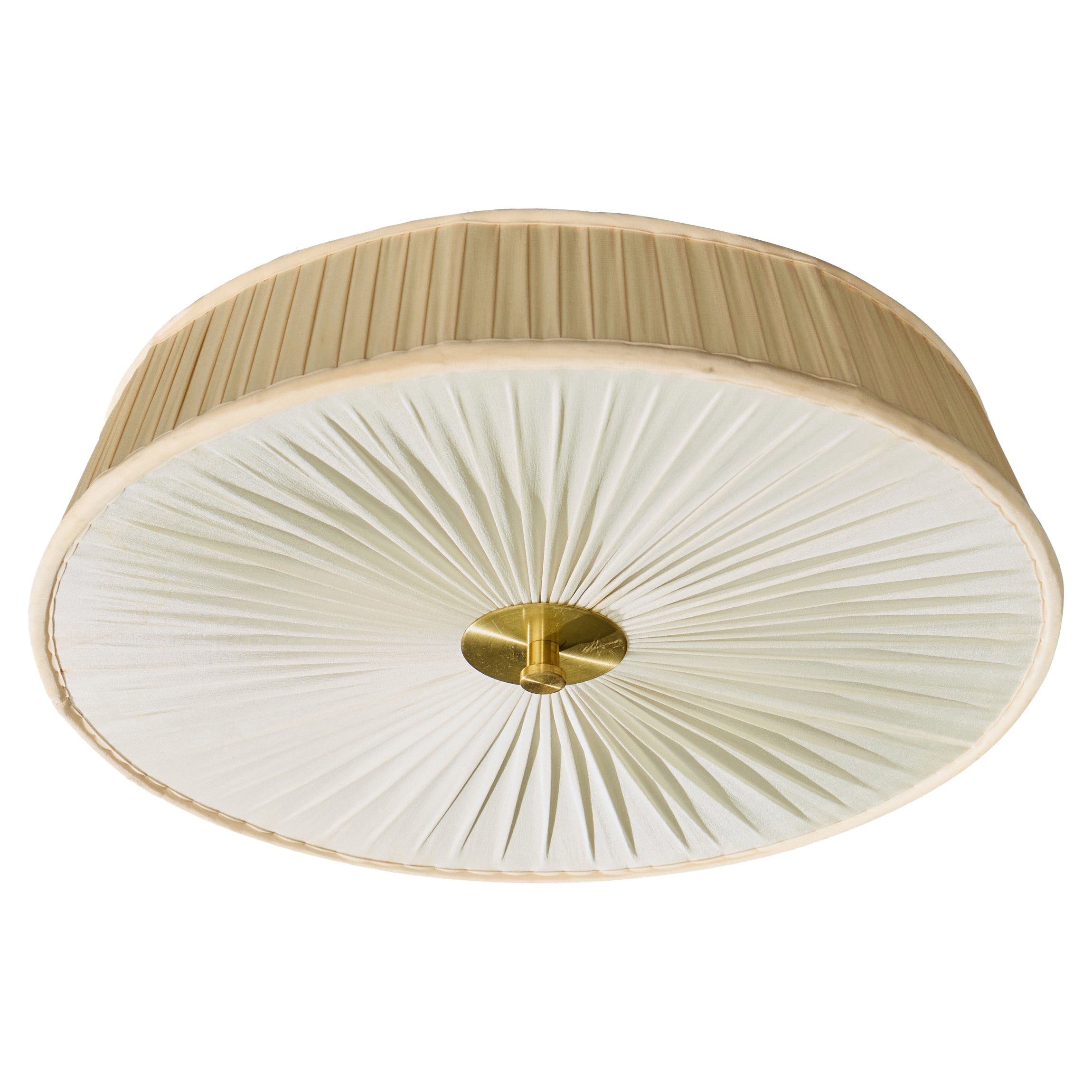 Swedish Designer, Flush Mount, Fabric, Brass, Sweden, 1960s