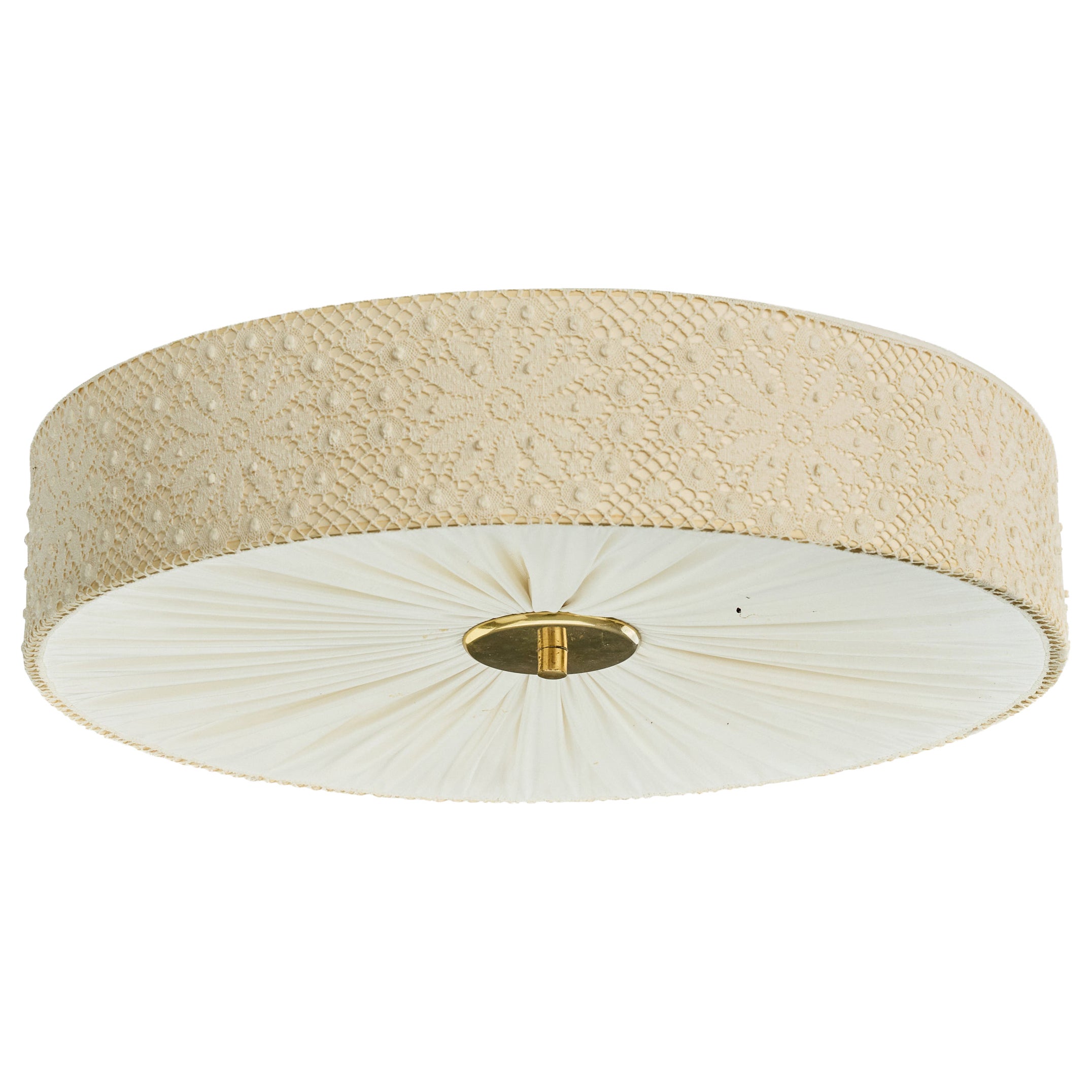 Swedish Designer, Flush Mount, Fabric, Brass, Sweden, 1960s