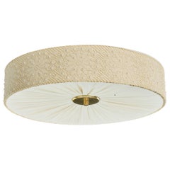 Swedish Designer, Flush Mount, Fabric, Brass, Sweden, 1960s