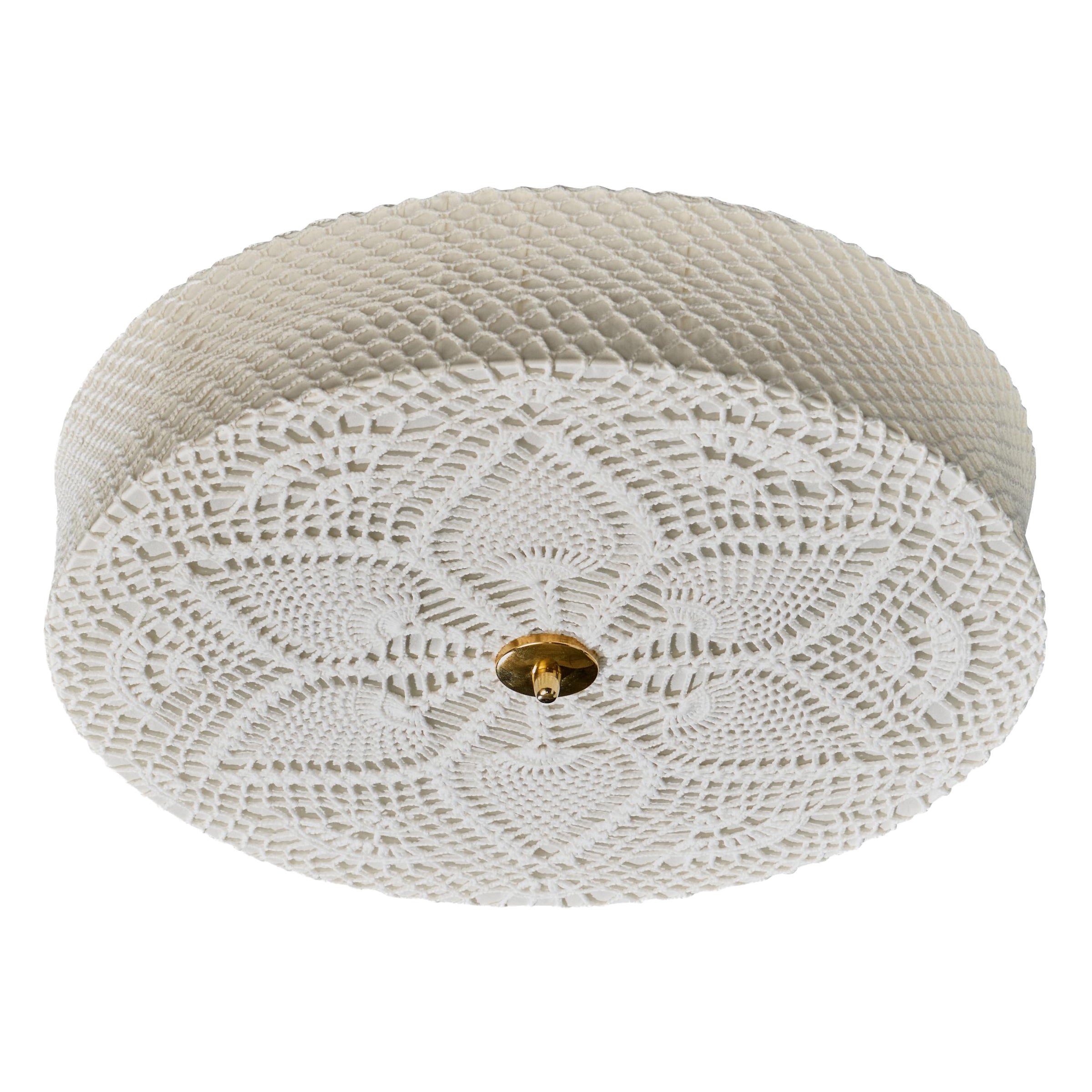 Swedish Designer, Flush Mount, Fabric, Brass, Sweden, 1960s