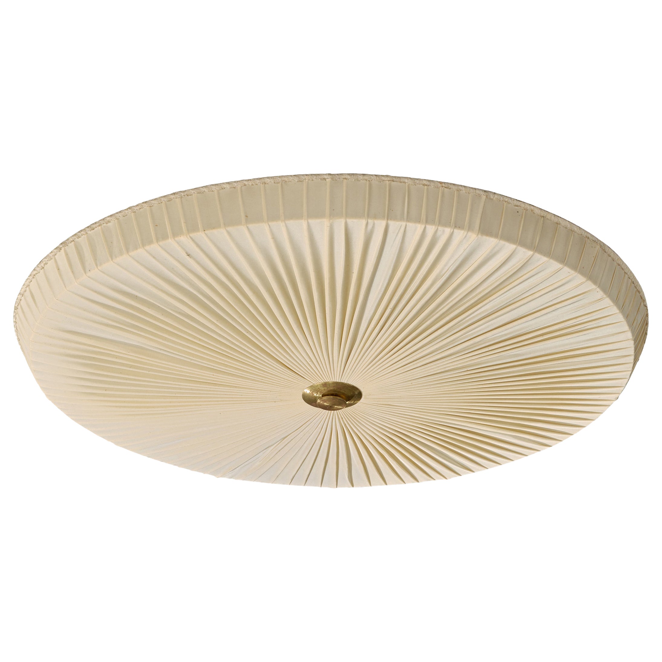 Swedish Designer, Flush Mount, Fabric, Brass, Sweden, 1960s For Sale