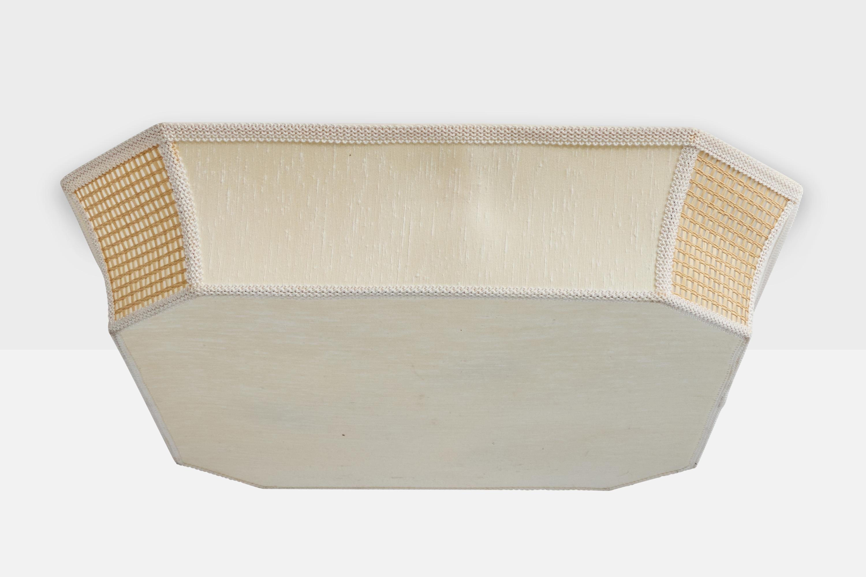 Mid-Century Modern Swedish Designer, Flush Mount, Fabric, Raffia, Sweden, 1970s For Sale