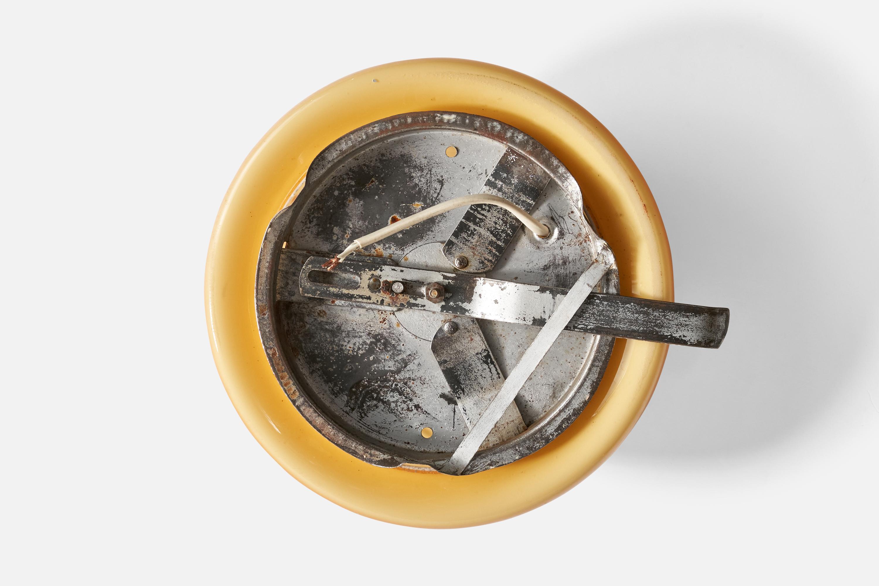 Swedish Designer, Flush Mount, Glass, Metal, Sweden, 1940s 2