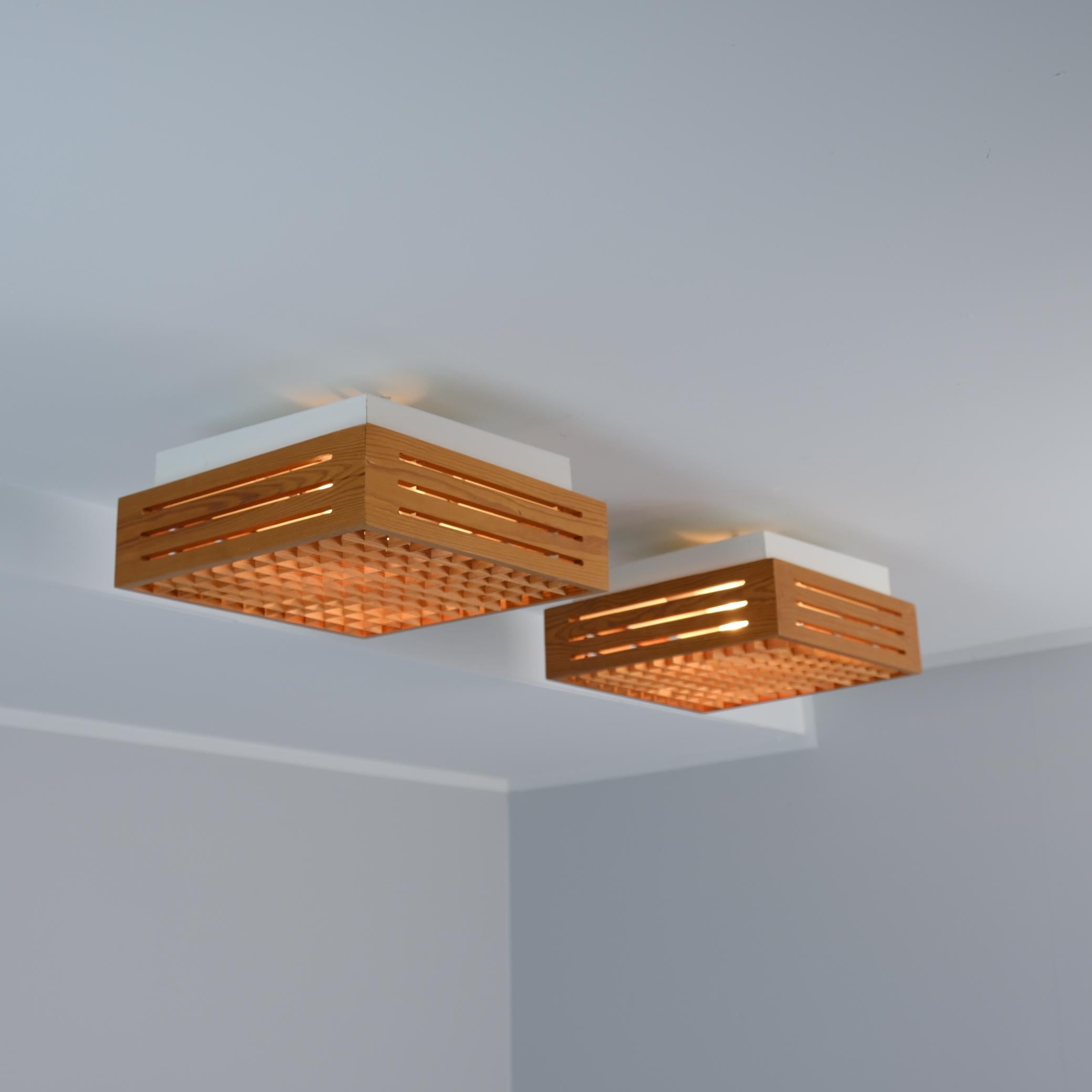 Scandinavian Modern Swedish Designer Flush Mount in Pine, Stockmann Orno Model 72-502, 1970s For Sale
