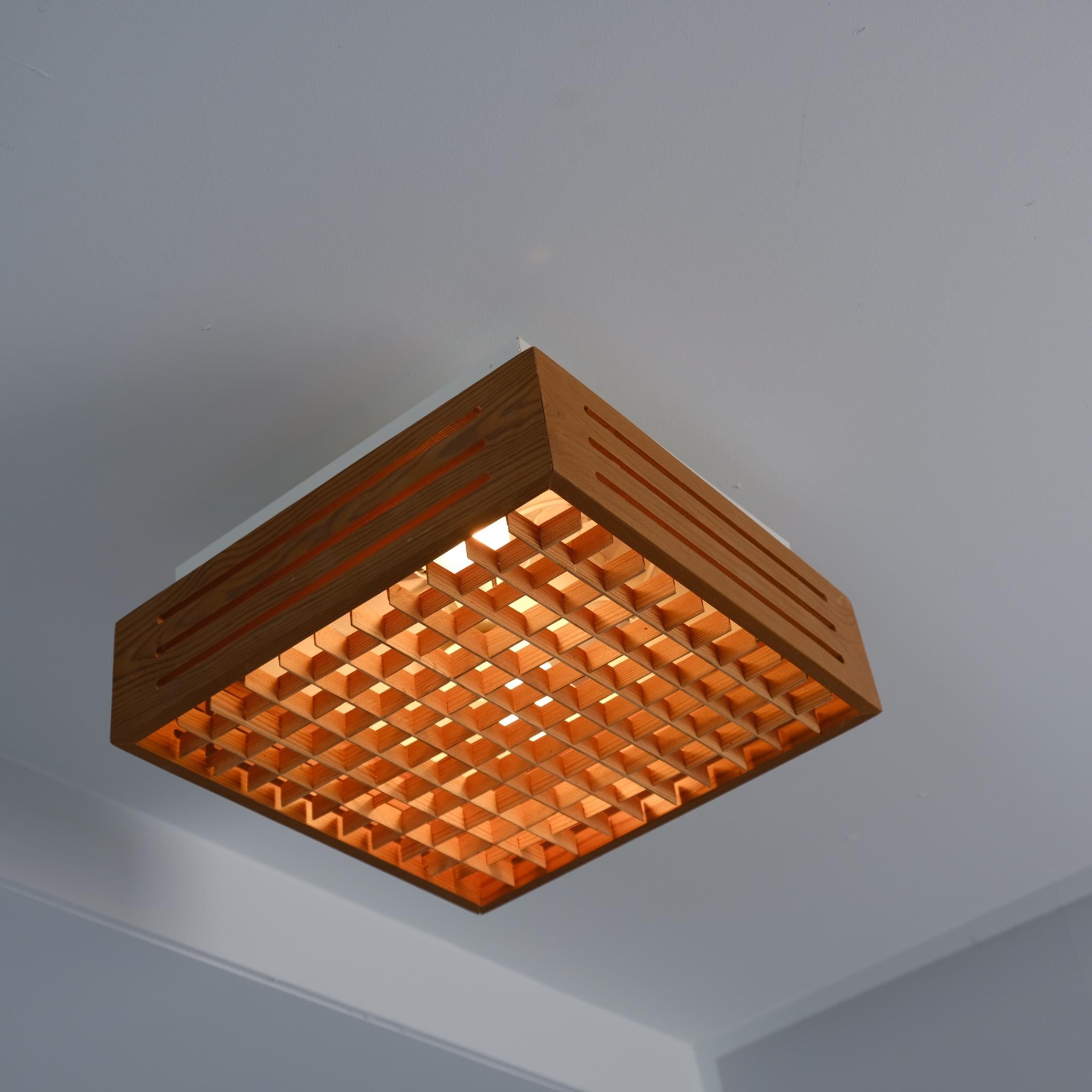 Late 20th Century Swedish Designer Flush Mount in Pine, Stockmann Orno Model 72-502, 1970s For Sale