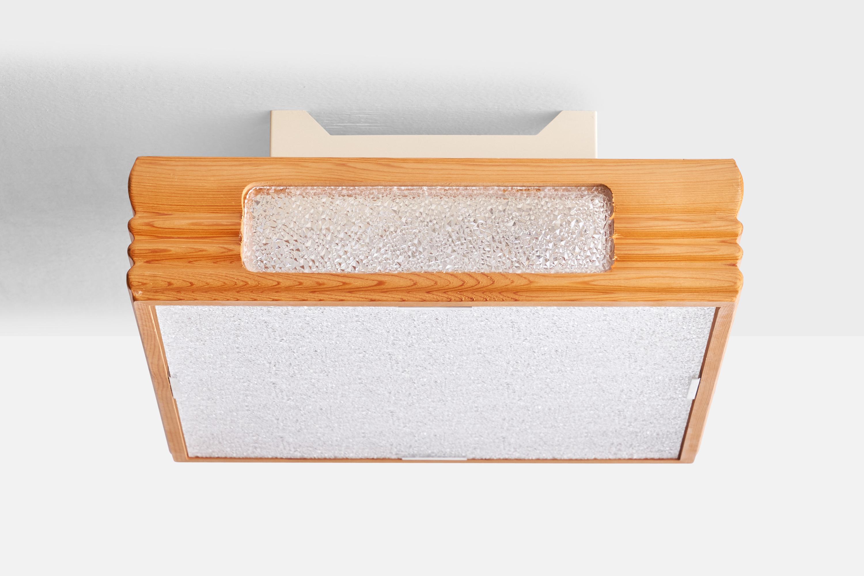 Swedish Designer, Flush Mount, Pine, Glass, Metal, Sweden, 1970s In Good Condition In High Point, NC