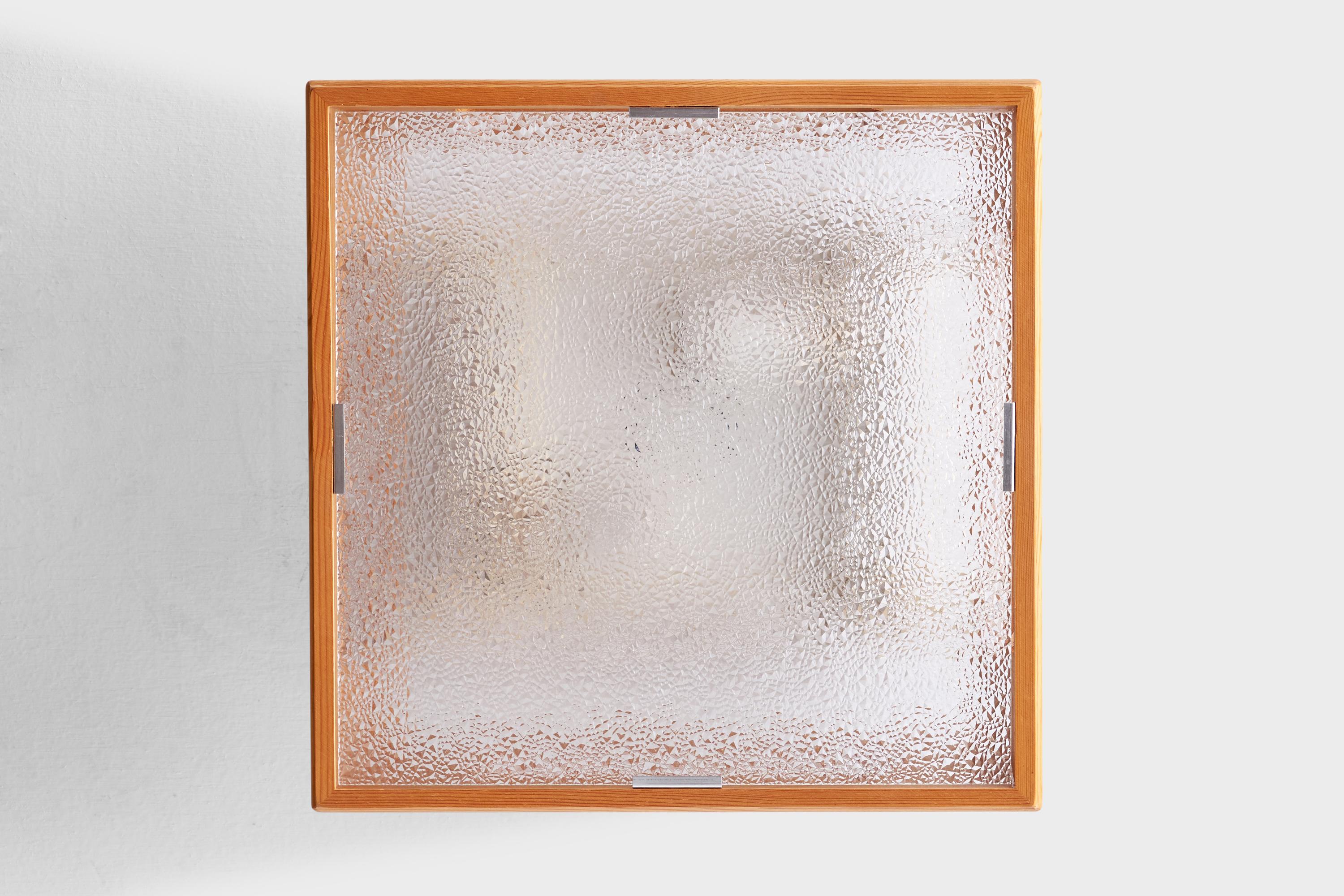Late 20th Century Swedish Designer, Flush Mount, Pine, Glass, Metal, Sweden, 1970s