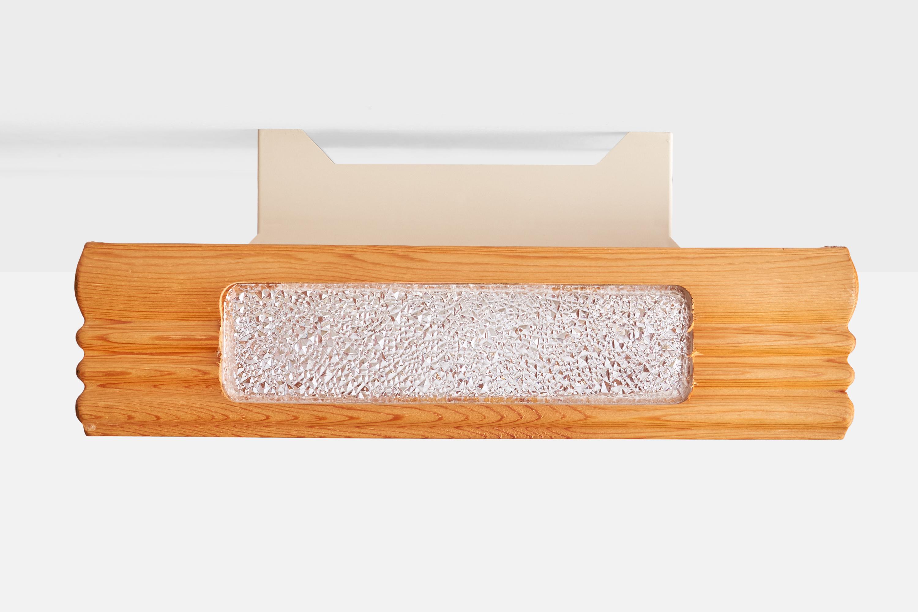 Swedish Designer, Flush Mount, Pine, Glass, Metal, Sweden, 1970s 1