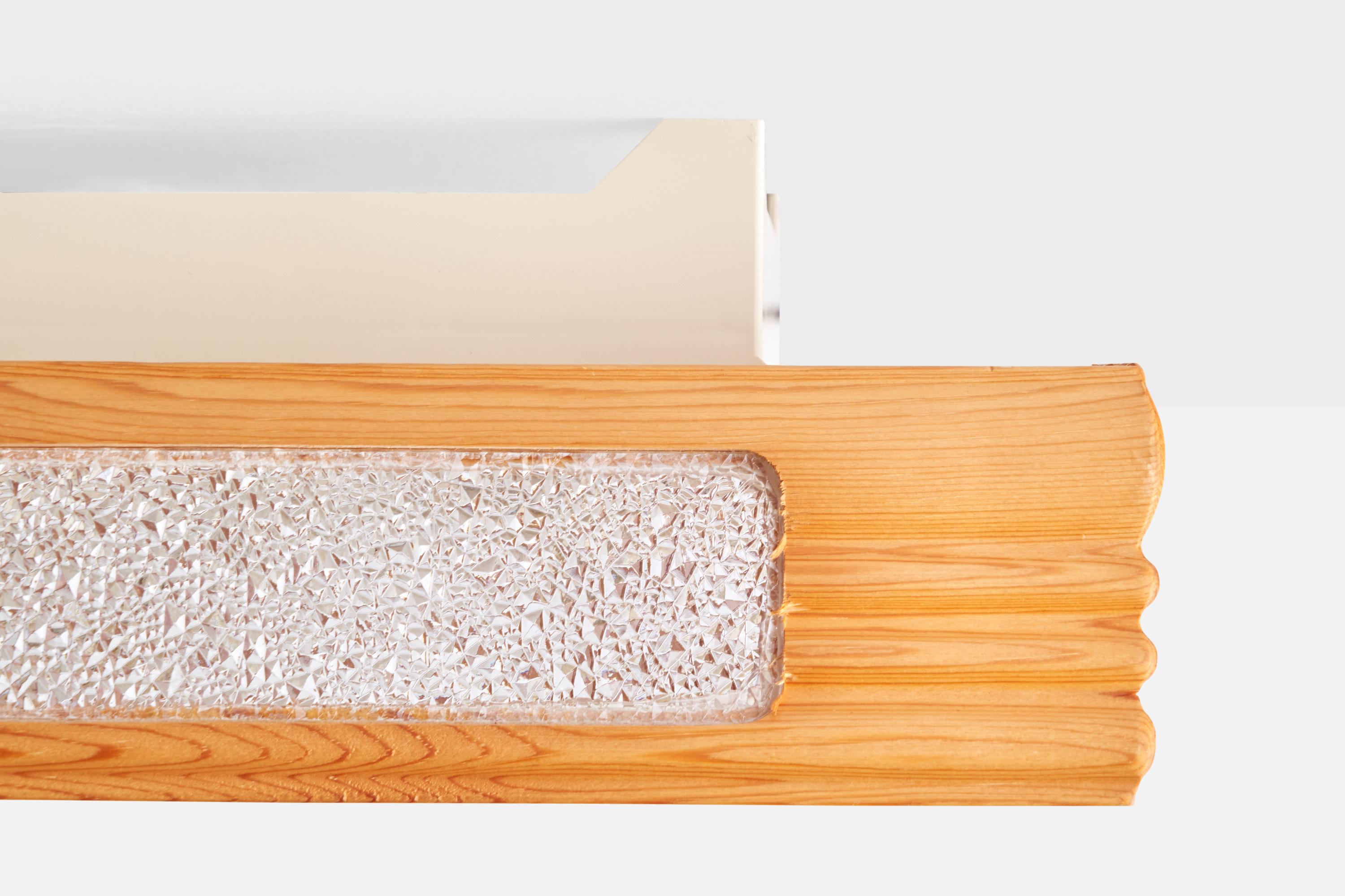 Swedish Designer, Flush Mount, Pine, Glass, Metal, Sweden, 1970s 2