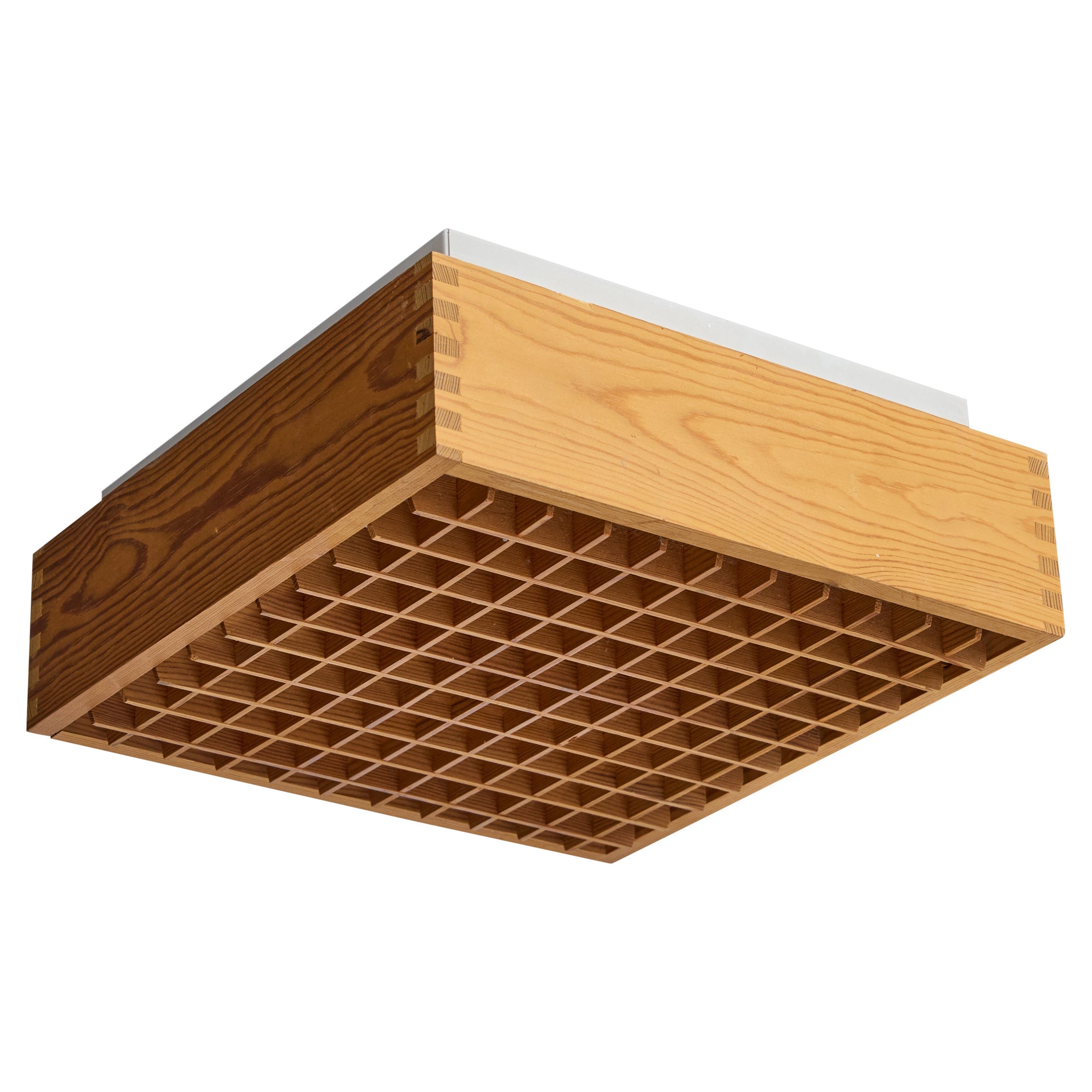 Swedish Designer, Flush Mount, Pine, Metal, Sweden, 1970s