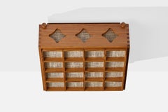Swedish Designer, Flush Mount, Pine, Raffia, Sweden, 1970s