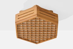 Swedish Designer, Flush Mount, Pine, Raffia, Sweden, 1980s