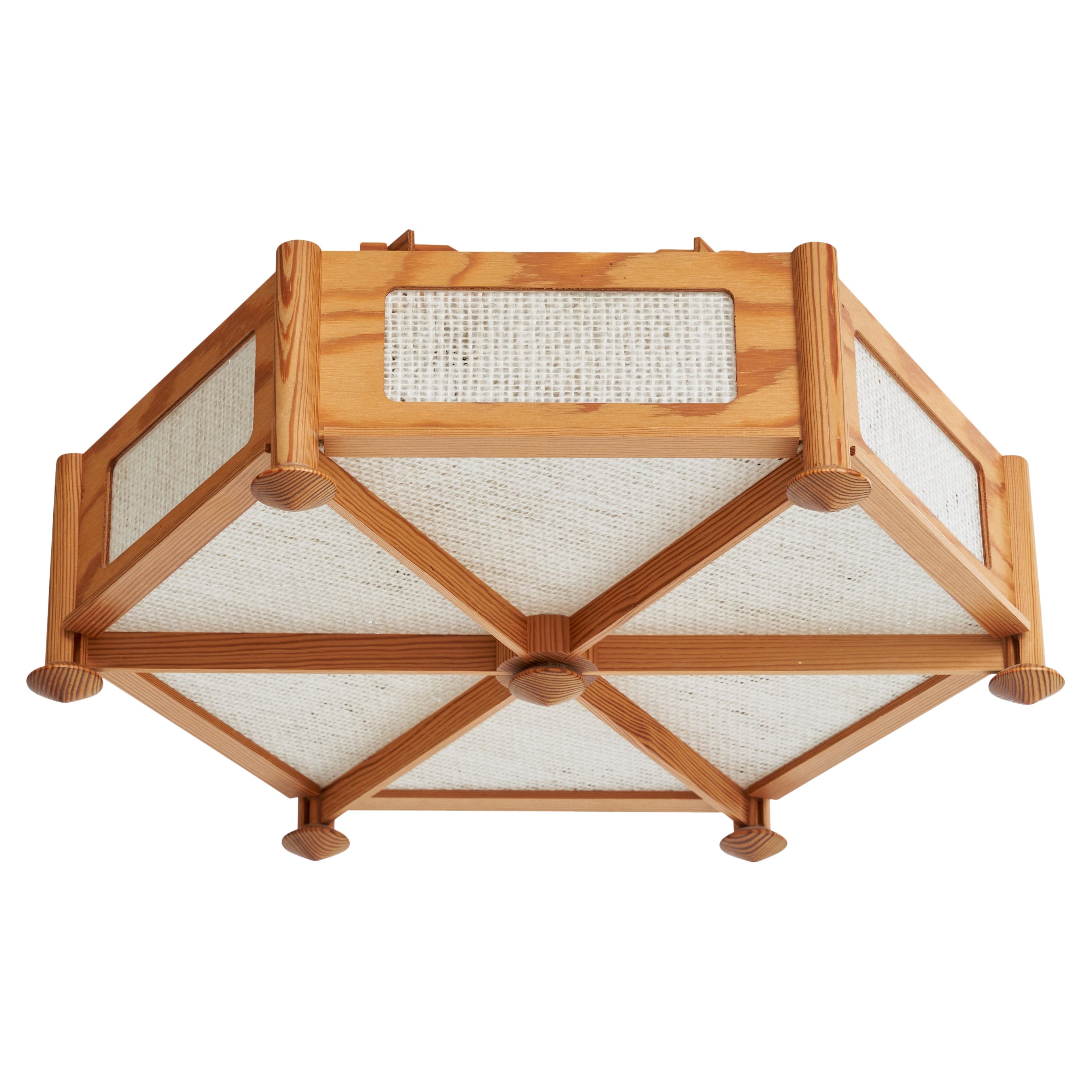 Swedish Designer, Flush Mount, Pine, Raffia, Sweden, 1980s For Sale