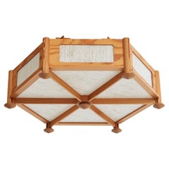 Schwedischer Designer, Einbaubeleuchtung, Kiefernholz, Raffia, Schweden, 1980er Jahre
