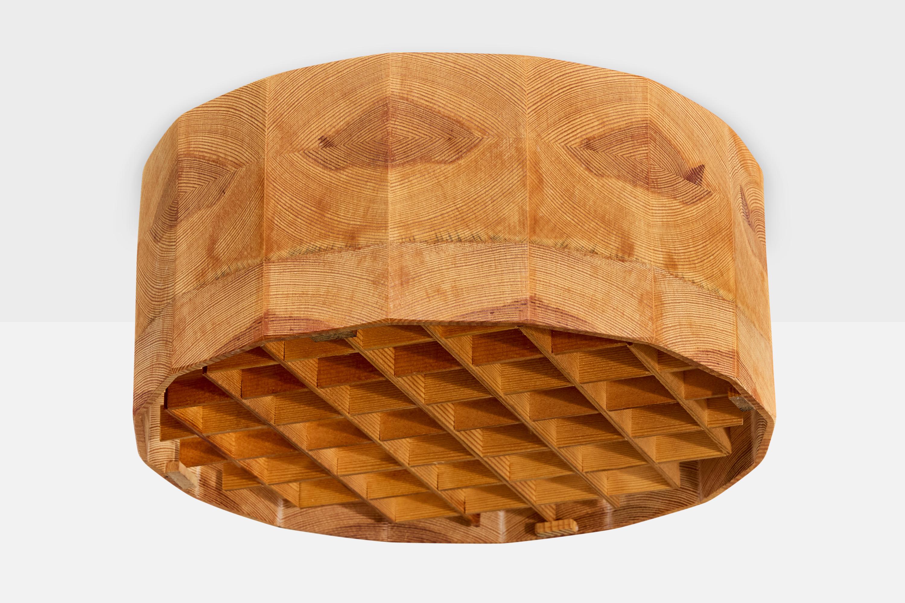 Mid-Century Modern Swedish Designer, Flush Mount, Teak, Sweden, 1970s For Sale