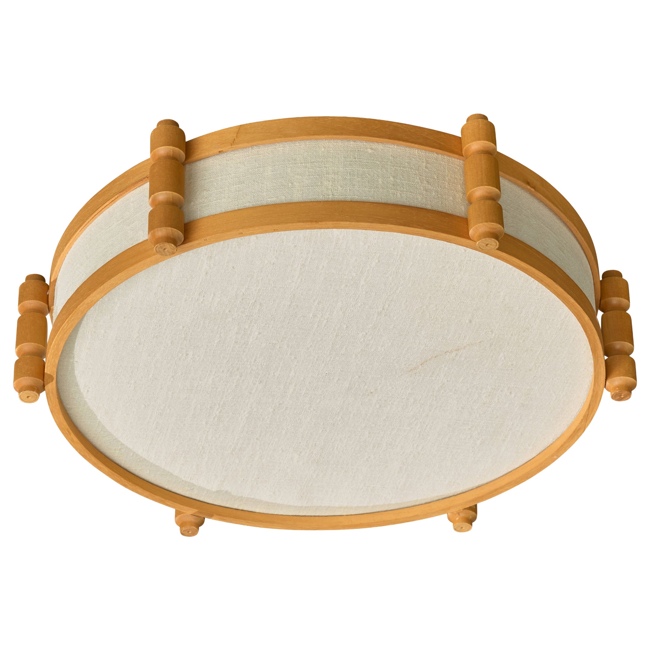 Swedish Designer, Flush Mount, Wood, Fabric, Sweden, 1980s