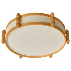 Swedish Designer, Flush Mount, Wood, Fabric, Sweden, 1980s