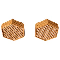 Swedish Designer, Flush Mounts, Pine, Fabric, Sweden, 1980s