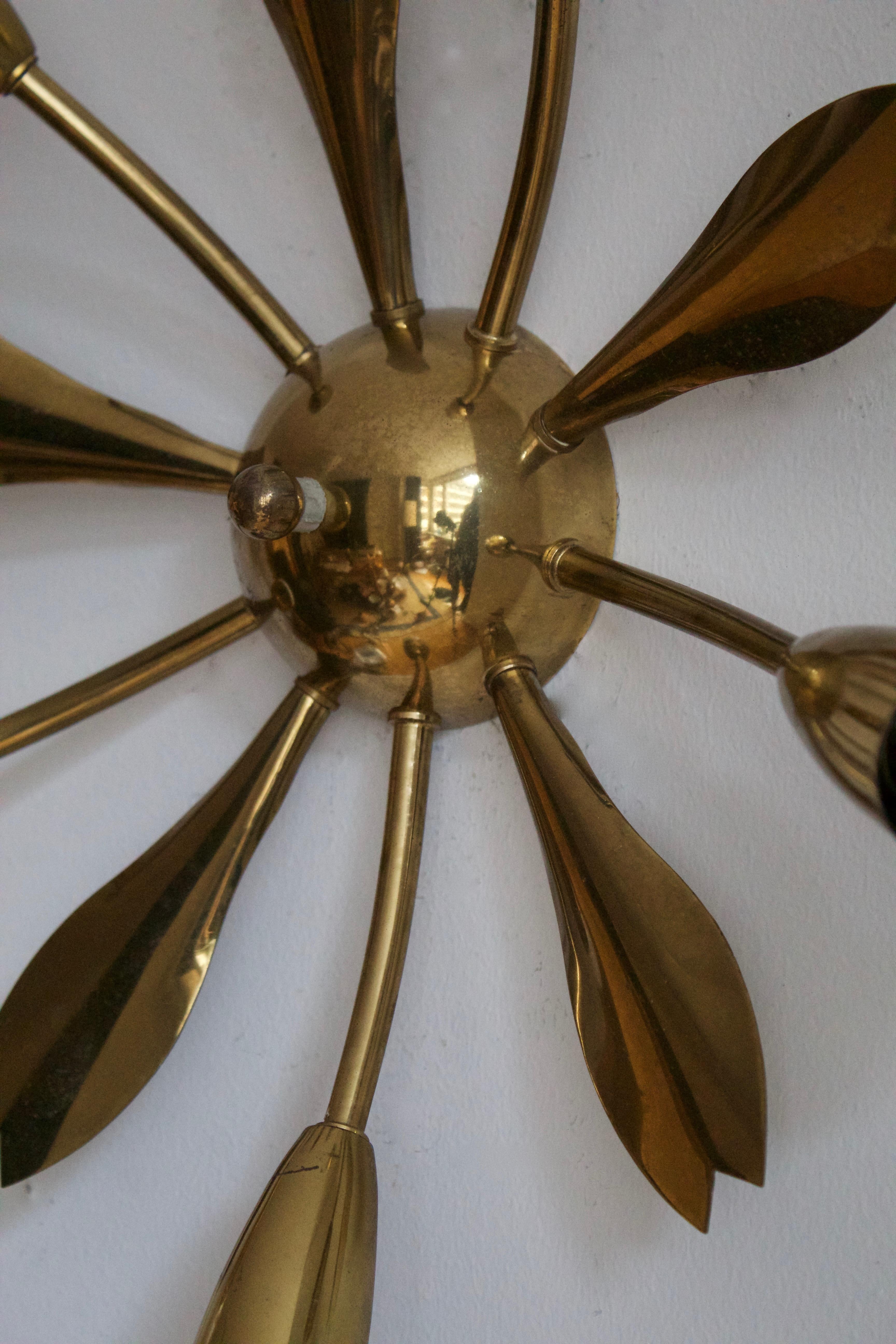 Swedish Designer, Four-Armed Wall Light, Brass, Sweden, 1950s In Good Condition For Sale In High Point, NC