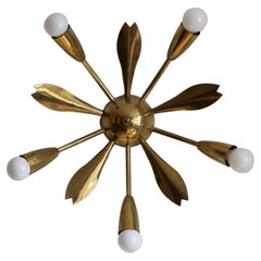 Swedish Designer, Four-Armed Wall Light, Brass, Sweden, 1950s