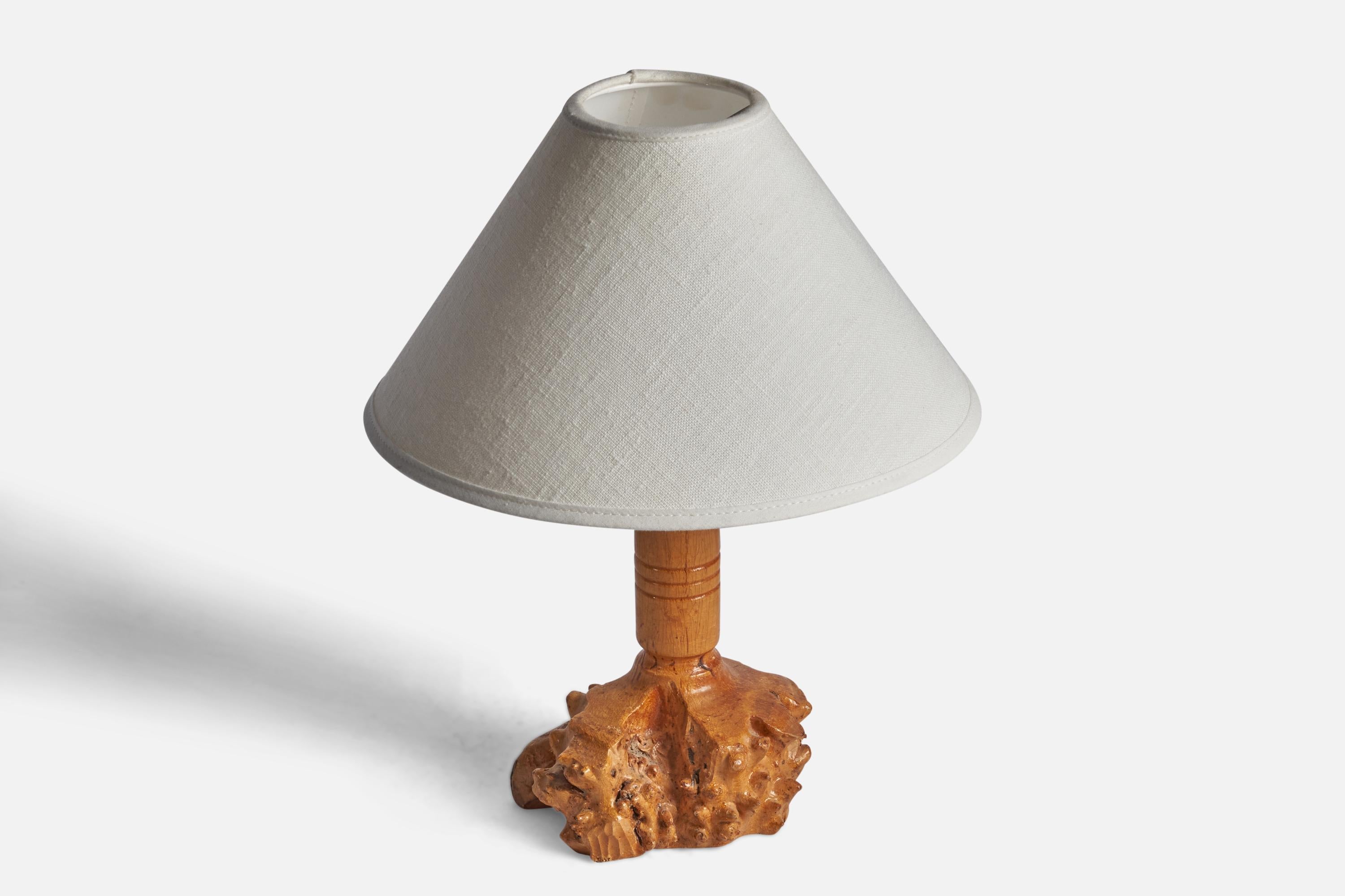 Mid-Century Modern Swedish Designer, Freeform Table Lamp, Burl, Sweden, 1950s For Sale
