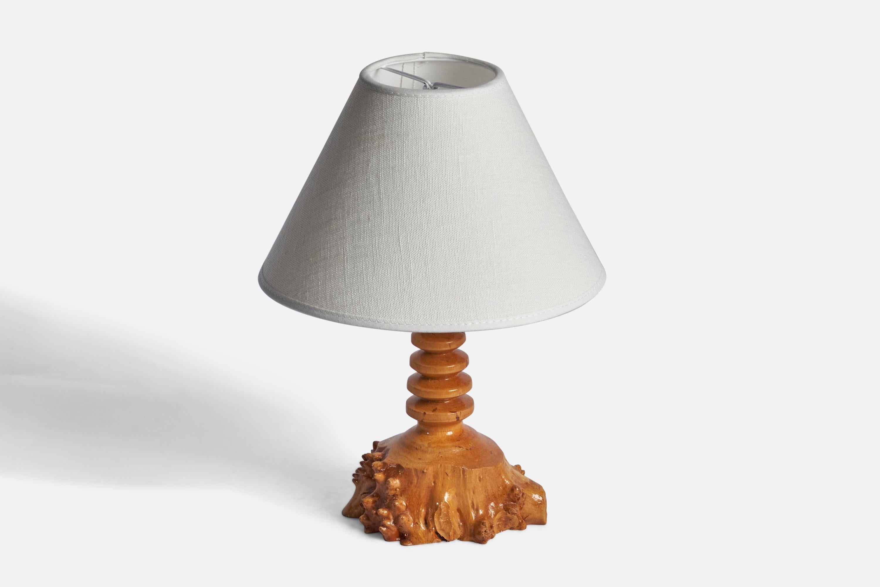 Mid-Century Modern Swedish Designer, Freeform Table Lamp, Burl, Sweden, 1960s For Sale