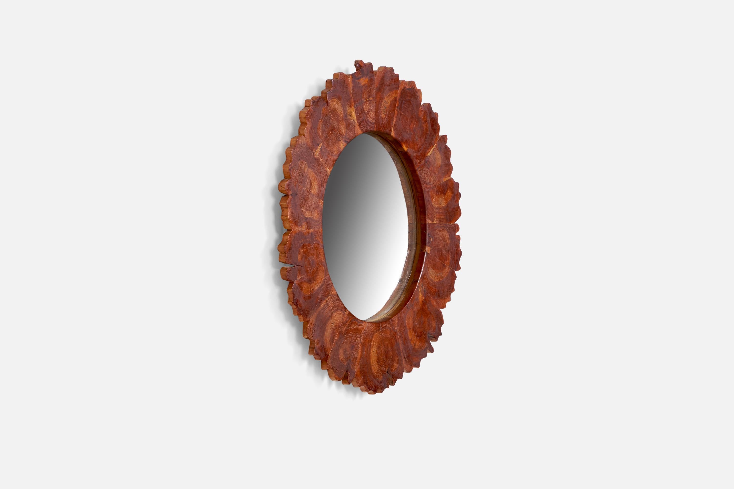Swedish Designer, Freeform Wall Mirror, Burl Wood, Sweden, 1960s In Good Condition For Sale In High Point, NC